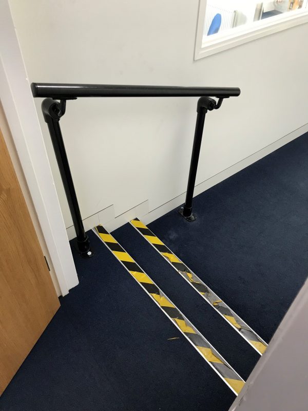 Offset Floor Mounted Black, Green or White Steel Handrail (42mm Diameter Tube) – Suits any angle of steps, paths, ramps or driveways and can be mounted to any flat surface quickly and easily