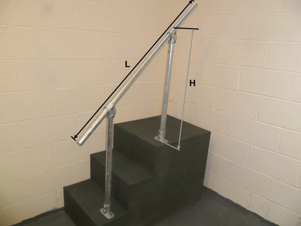 In-line Galvanised Steel Handrail (42mm Diameter) with looped fixed top brackets (Suits 30 to 60 Degrees) – Type FDHR5G