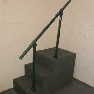 In-line Black, Green or White Steel Handrail (42mm Diameter) with looped fixed top brackets (Suits 30 to 60 Degrees) – Type FDHR5G
