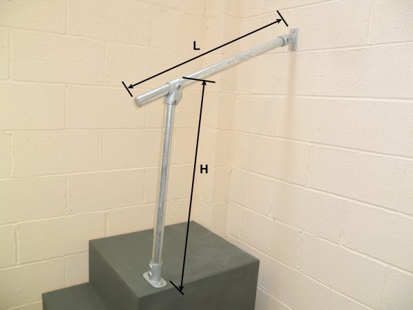 In-line Floor to Wall Galvanised Steel Handrail (42mm Diameter) with looped fixed top brackets (Suits 30 to 60 Degrees) – Type FDHR7G