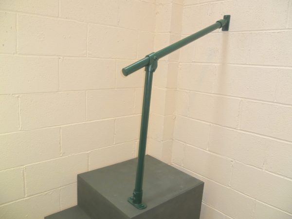 In-line Floor to Wall Black, White or Green Steel Handrail (42mm Diameter) with looped fixed top brackets (Suits 30 to 60 Degrees) – Type FDHR7PC