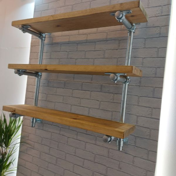 Rustic Shelves – Adjustable Triple Shelf – Industrial Pipe Frame – HARROGATE