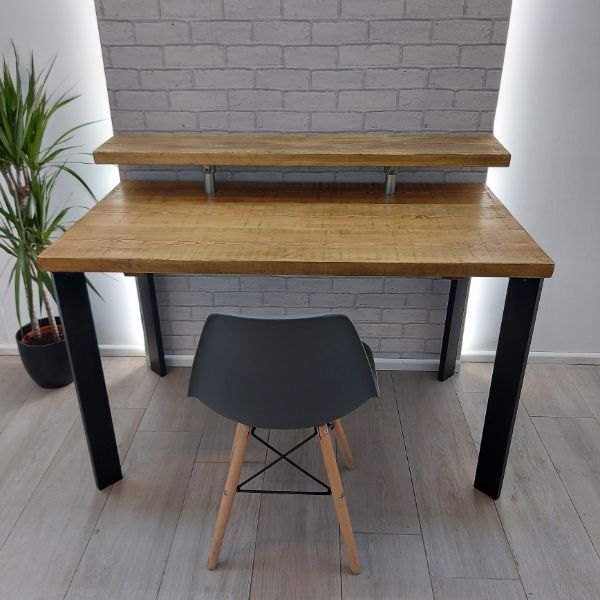Industrial Desk with Monitor Shelf – Adjustable – Single Box Pin Legs – The GOOLE