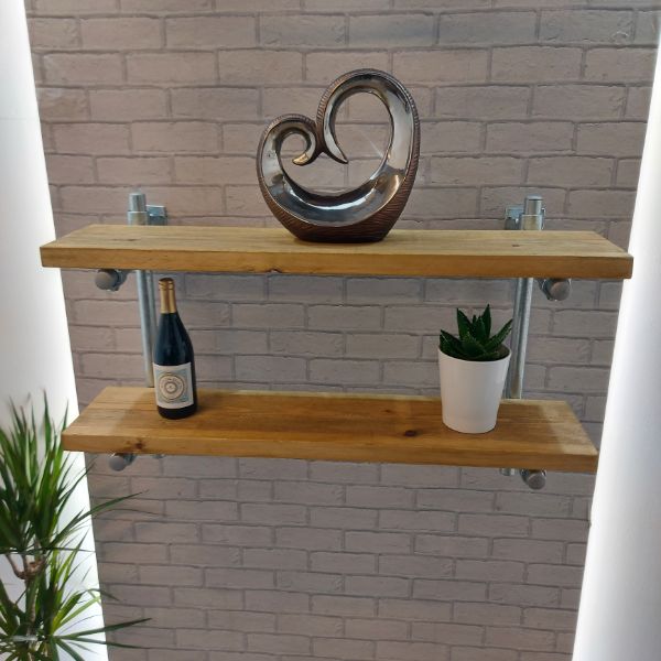 Rustic Shelves – Adjustable Double Shelf – Industrial Pipe Frame – STAITHES