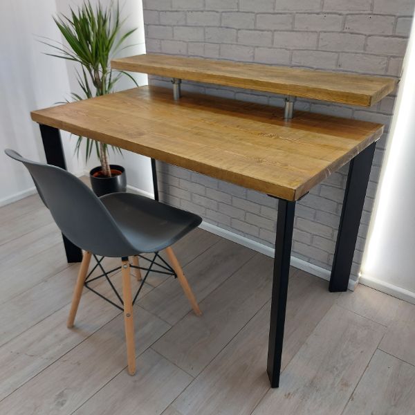 Industrial Desk with Monitor Shelf – Adjustable – Single Box Pin Legs – The GOOLE