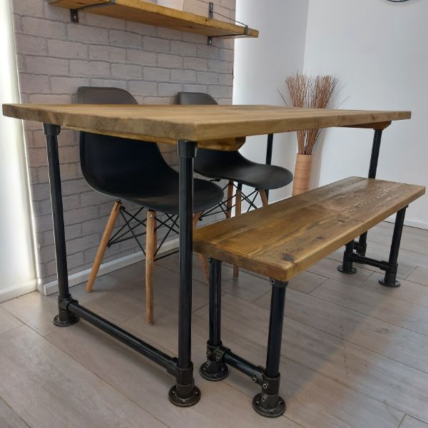 Rustic Dining Table Industrial Style – Tube leg – The CAWOOD