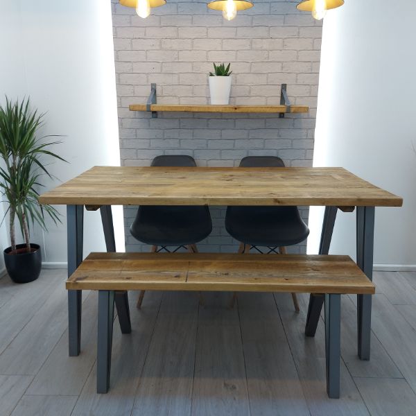 Rustic Wood Dining Table Industrial Style –  Box framed legs – The ILKLEY