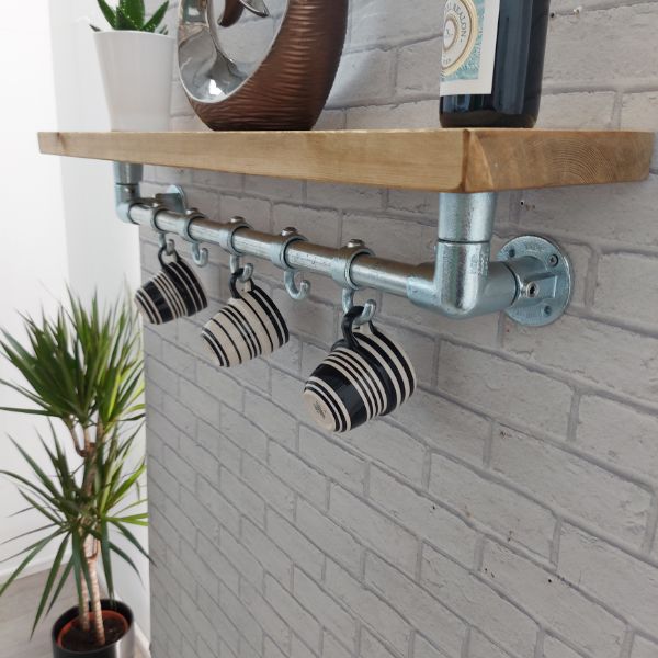 Rustic Kitchen Shelf with Hanging Hooks – BEVERLEY