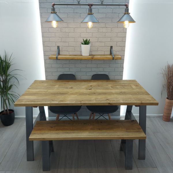 Rustic Wood Dining Table Industrial Style – A frame – The COXWOLD