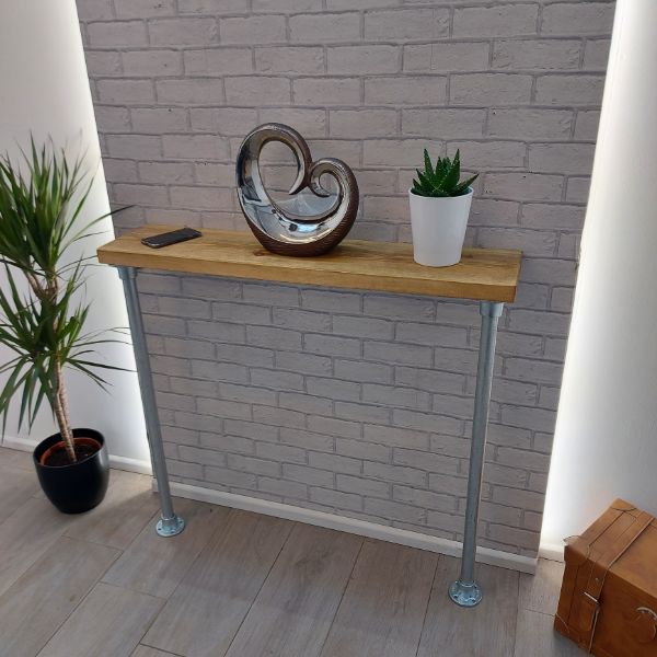 Wooden Console Table with Two Metal Tube Legs -The BARROWBY