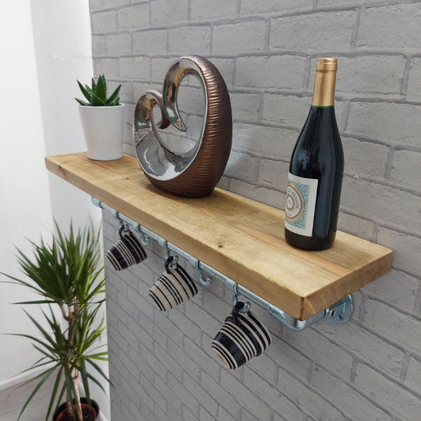 Rustic Kitchen Shelf with Hanging Hooks – BEVERLEY