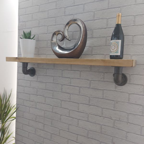 Industrial Pipe Wall Shelf – Solid Wood and Graphite Steel  – GUISELEY
