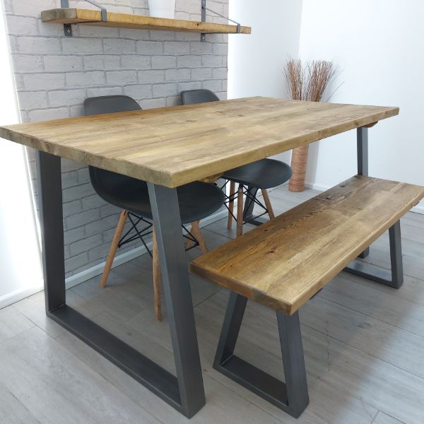 Rustic Wood Dining Table Industrial Style – Trapezium legs – The FILEY