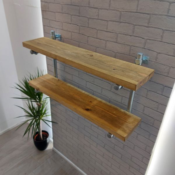 Rustic Shelves – Adjustable Double Shelf – Industrial Pipe Frame – STAITHES