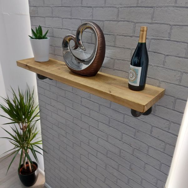 Industrial Pipe Wall Shelf – Solid Wood and Graphite Steel  – GUISELEY