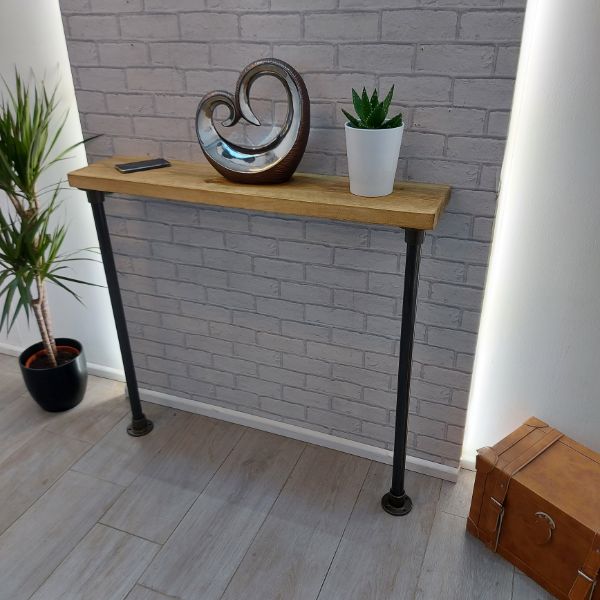 Wooden Console Table with Two Metal Tube Legs -The BARROWBY