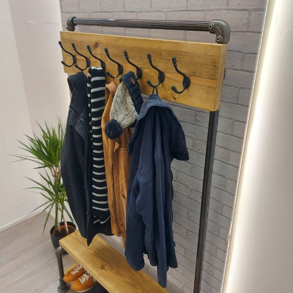 Rustic coat rack with shoe bench – The SOWERBY
