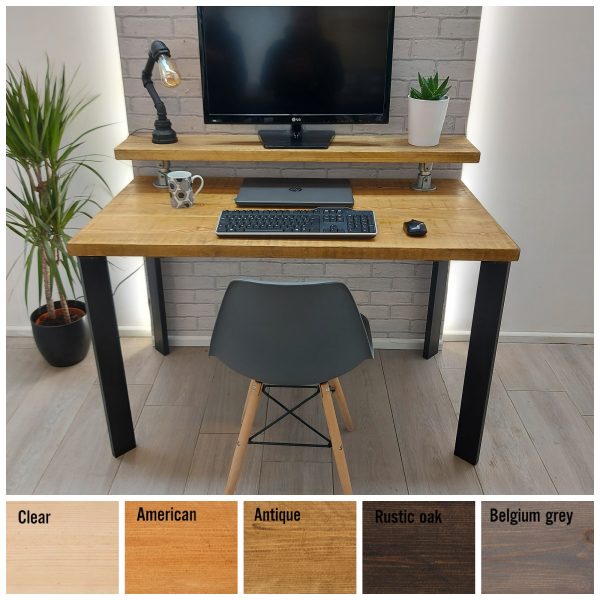 Industrial Desk with Monitor Shelf – Fixed – Single Box Pin Legs – The CLAPHAM