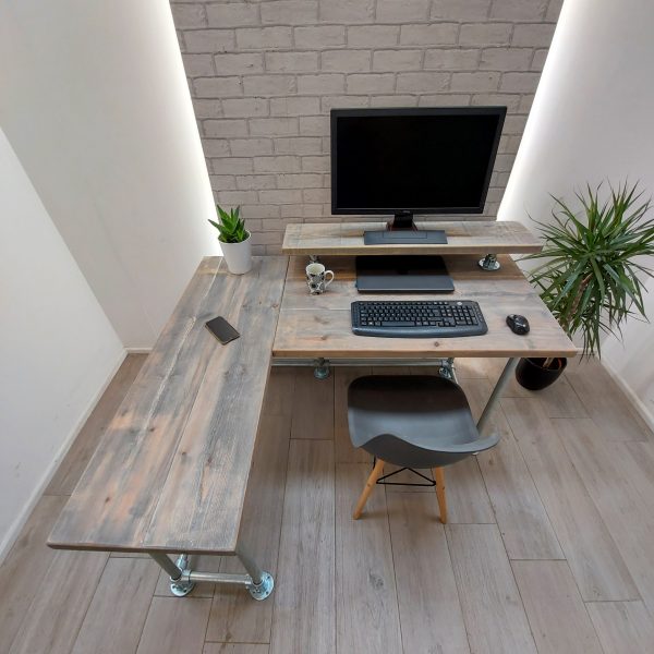 Industrial Corner Desk with Monitor Shelf – The RICHMOND