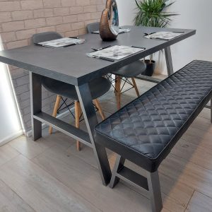 Concrete / Slate effect Modern Dining Table with A Frame Legs in High Quality Laminate Finish and optional bench – COXWOLD Style