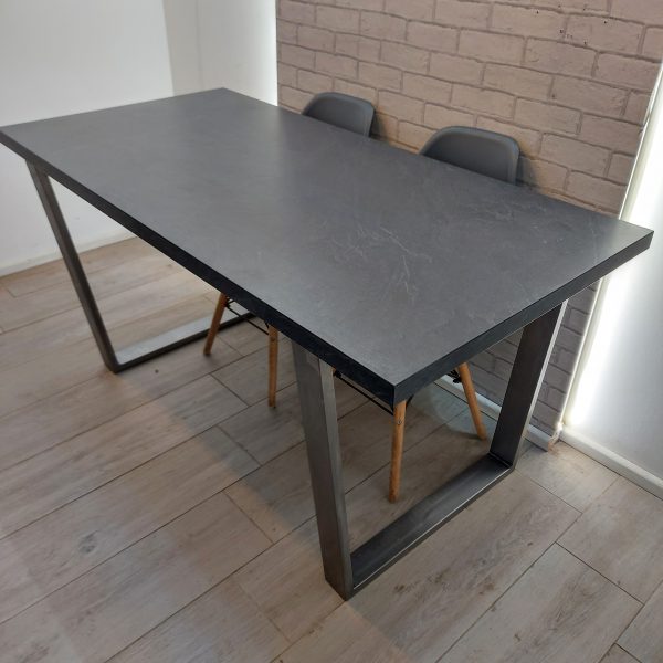 Concrete / Slate effect Modern Dining Table with V Frame Legs in High Quality Laminate Finish and optional bench – Buckden Style