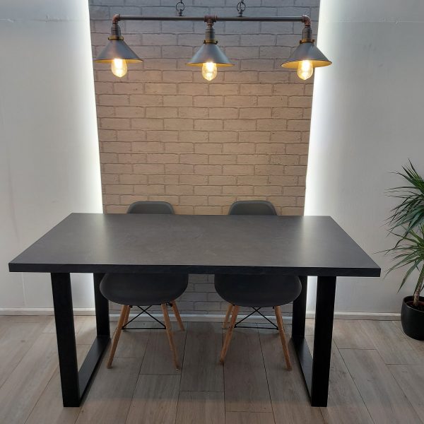 Concrete / Slate effect Modern Dining Table with Square Frame Legs in High Quality Laminate Finish and optional bench – Elsecar Style